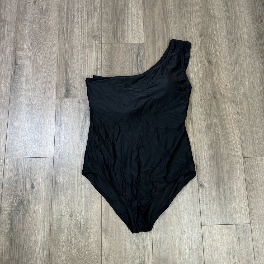 J.Crew One Piece Swimsuit WMNS 2X Black Ruffle One Shoulder Plus Resort Glam